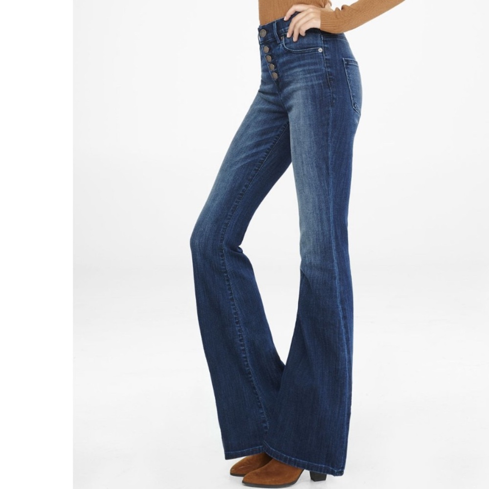 We the Free high waisted button front flare jeans.  Size 24